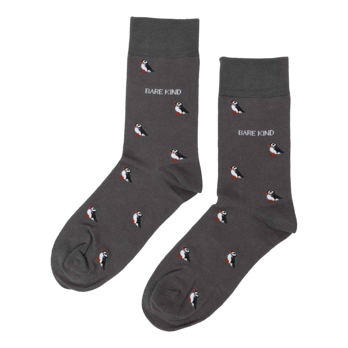 Barekind NZ Save the Puffin small motif bamboo socks for adults, featuring a colorful puffin design on soft, eco-friendly bamboo fabric.