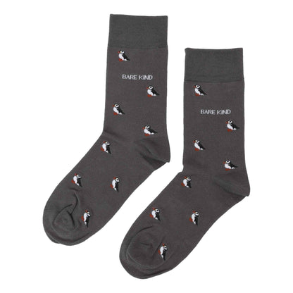 Barekind NZ Save the Puffin small motif bamboo socks for adults, featuring a colorful puffin design on soft, eco-friendly bamboo fabric.