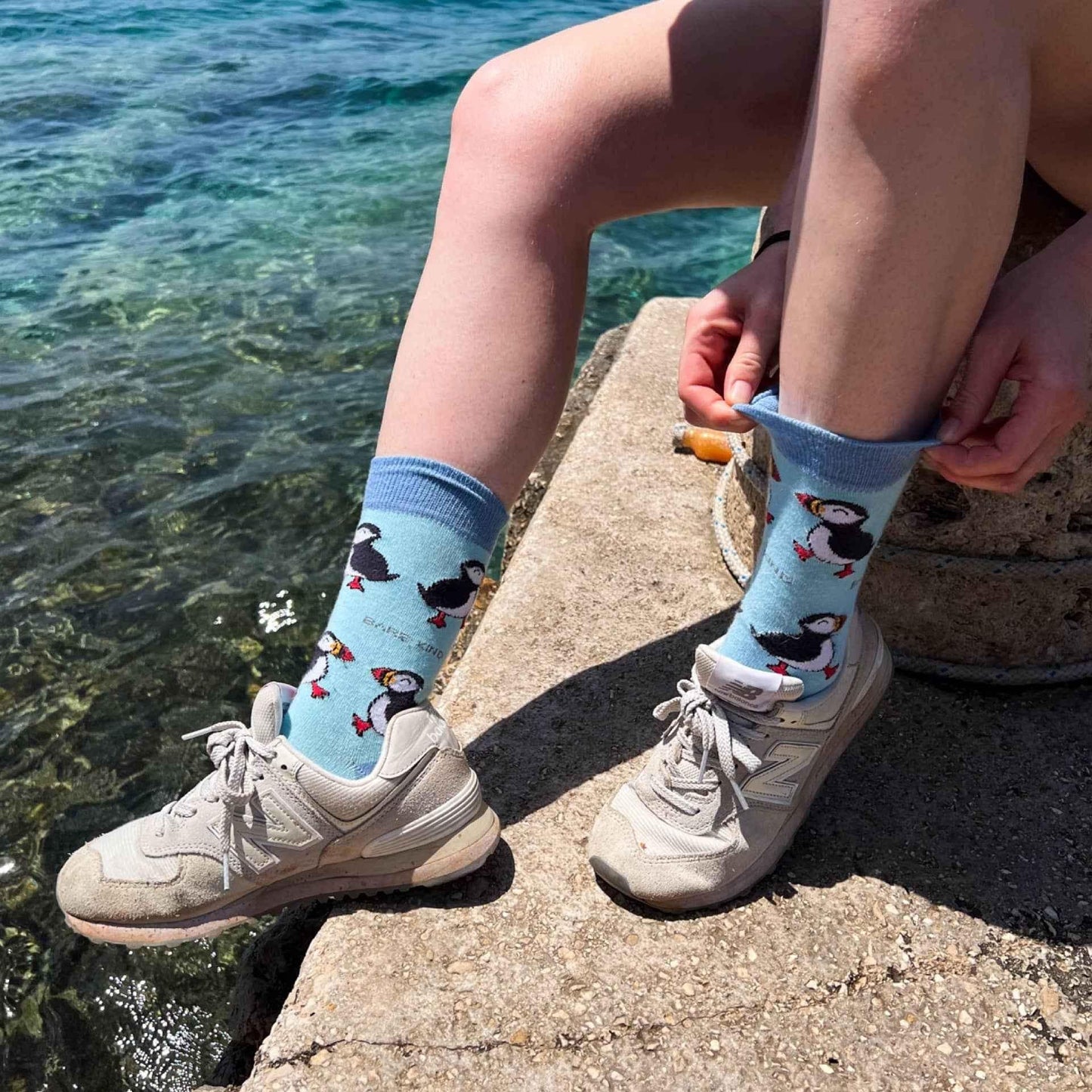 Barekind NZ Save the Puffins bamboo socks for adults, featuring colorful puffin designs on soft, eco-friendly bamboo fabric.