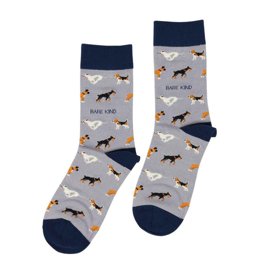 Barekind NZ bamboo socks featuring a purple dog design, adult size 4-7, comfortable and eco-friendly sock for everyday wear.