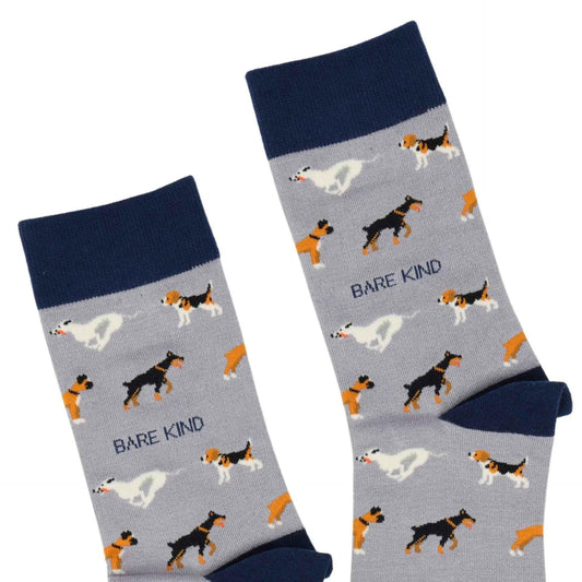 Barekind NZ bamboo socks for adults featuring a purple dog design, comfortable and eco-friendly sock fashion.