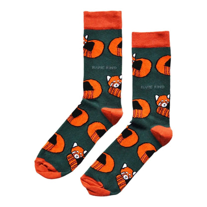 Barekind NZ bamboo socks featuring red pandas design, adult size 4-7, soft and eco-friendly socks for everyday wear.