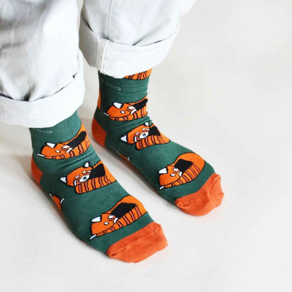 Barekind NZ bamboo socks featuring red panda design, adult size 4-7, comfortable socks with eco-friendly bamboo fabric.