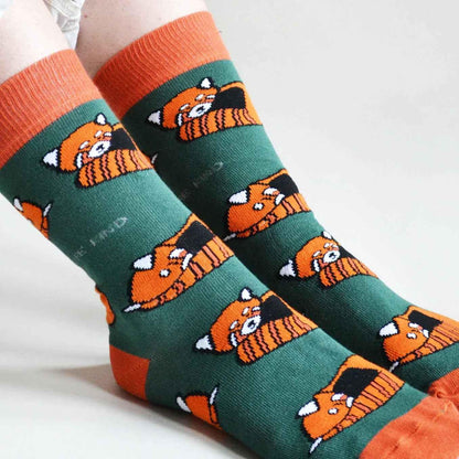 Barekind NZ Save the Red Pandas bamboo socks for adults, featuring colorful panda and bamboo design on soft, eco-friendly socks.