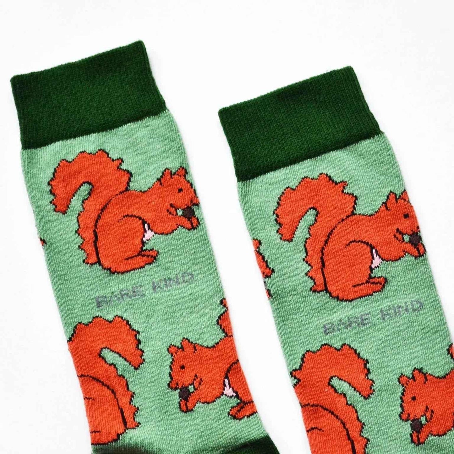 Barekind NZ bamboo socks featuring red squirrel design, adult size 4-7, eco-friendly and comfortable for everyday wear.