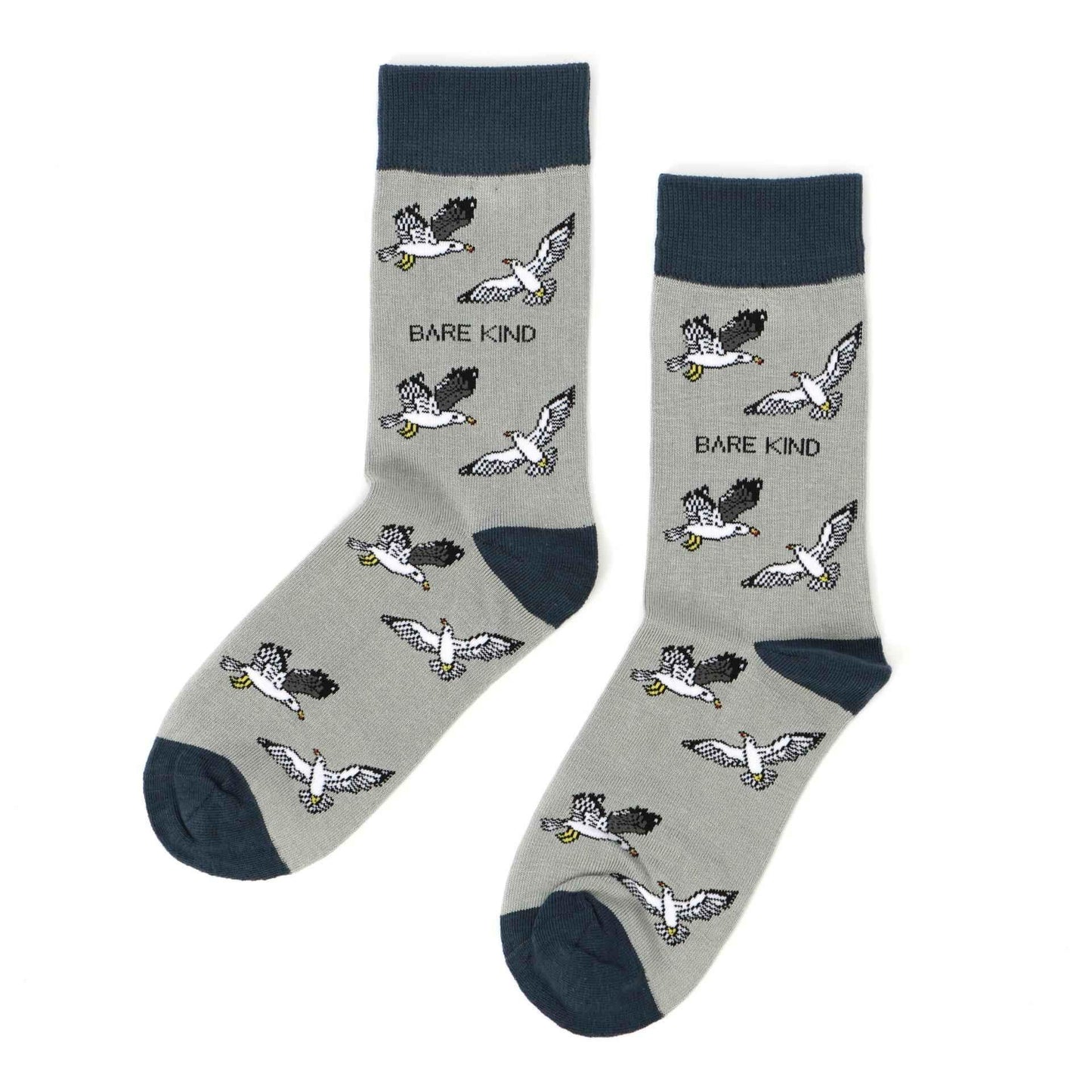 Barekind NZ bamboo socks featuring colorful seagull design, comfortable adult socks in size 4-7.