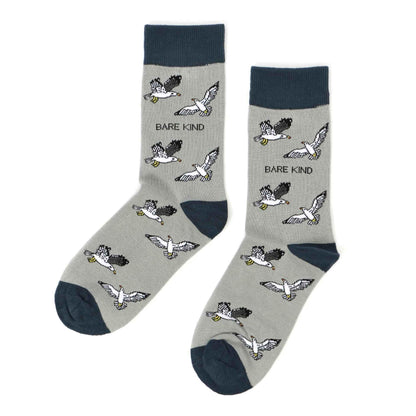 Barekind NZ bamboo socks featuring colorful seagull design, comfortable adult socks in size 4-7.