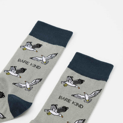 Barekind NZ bamboo socks featuring a seagull design, designed for adult UK sizes 4-7, made from sustainable bamboo material.