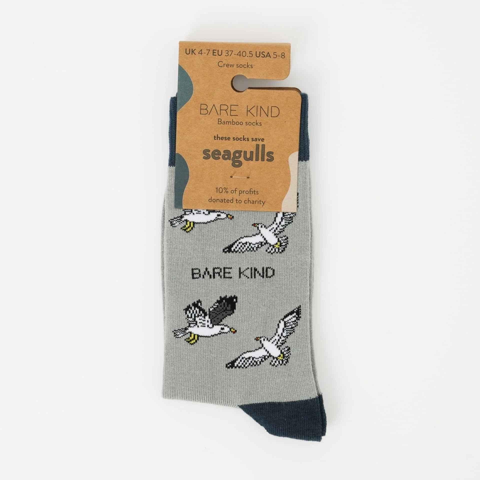 Barekind NZ bamboo socks featuring seagull design, adult size 4-7, comfortable and eco-friendly socks for everyday wear.