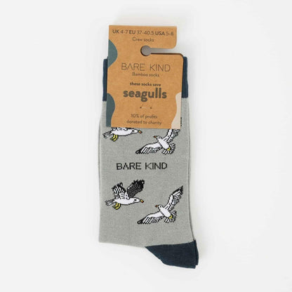 Barekind NZ bamboo socks featuring seagull design, adult size 4-7, comfortable and eco-friendly socks for everyday wear.