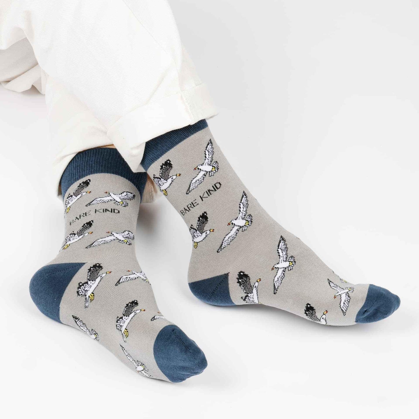 Barekind NZ bamboo socks featuring seagull design, comfortable adult socks made from sustainable bamboo material.