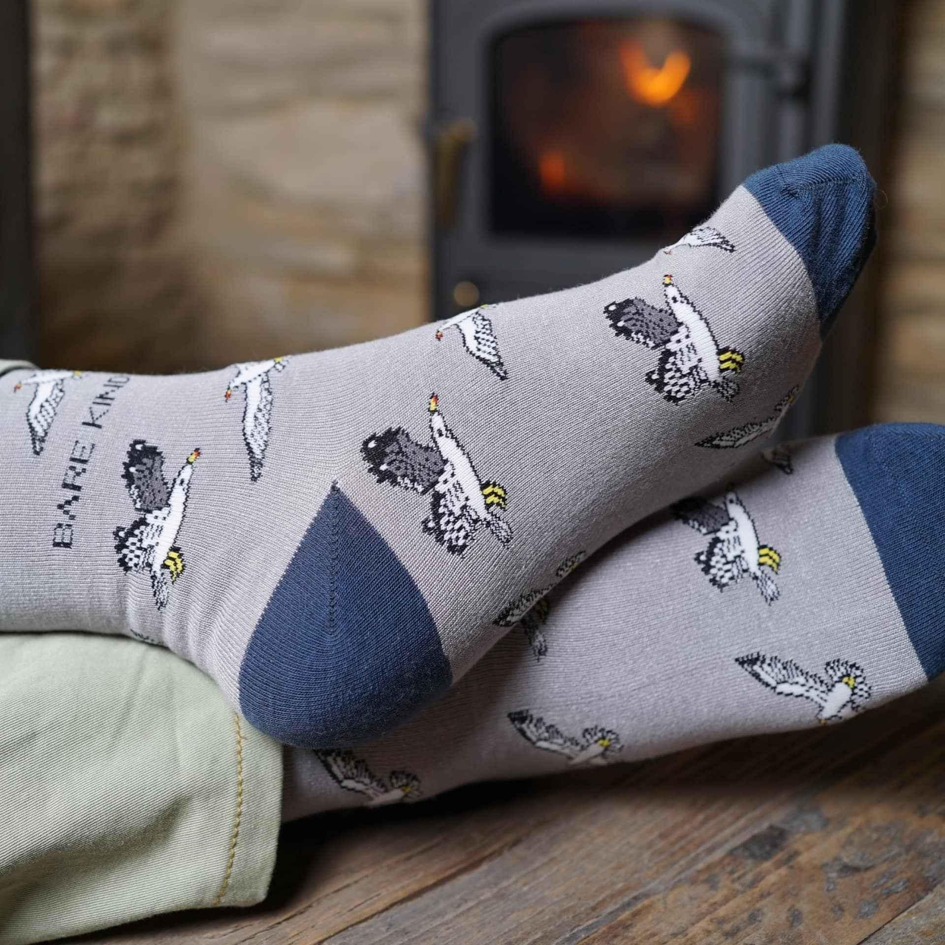 Barekind NZ bamboo socks featuring seagull design, adult size 4-7, soft and eco-friendly socks for everyday wear.