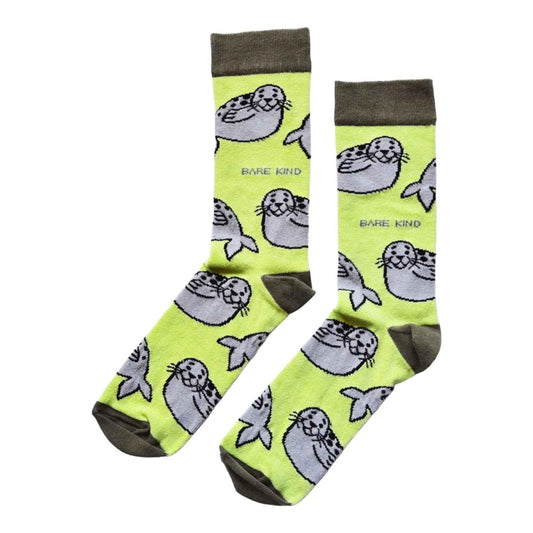Barekind NZ bamboo socks for adults featuring "Save the Seals" design, soft and eco-friendly socks for everyday wear.