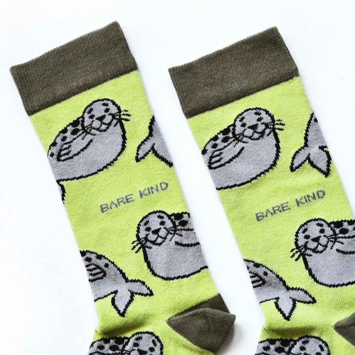 Barekind NZ bamboo socks for adults featuring Save the Seals design, made from sustainable bamboo material.