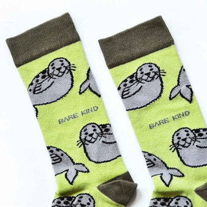 Barekind NZ bamboo socks for adults featuring Save the Seals design, made from sustainable bamboo material.