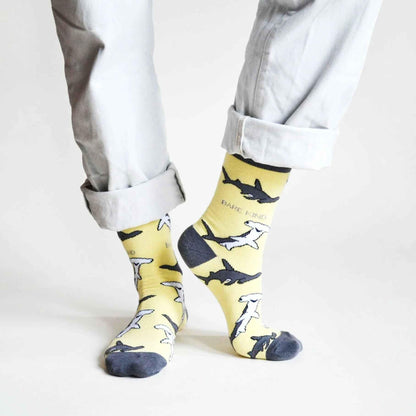Barekind NZ bamboo socks for adults featuring a Save the Sharks design, made from sustainable materials.