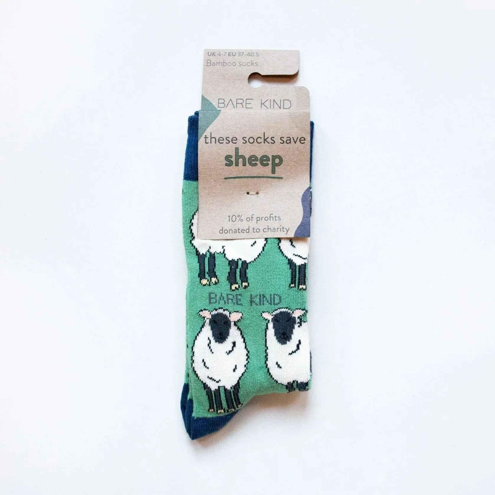 Barekind NZ Save the Sheep bamboo socks for adults, featuring eco-friendly, soft bamboo fabric with a sheep-themed design.
