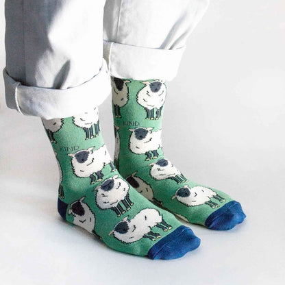 Barekind NZ Save the Sheep bamboo socks for adults, featuring a soft, eco-friendly design with sheep and bamboo patterns.