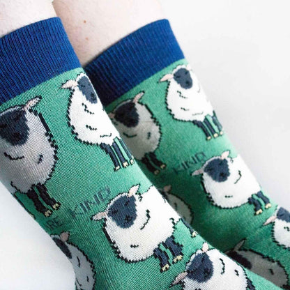 Barekind NZ Save the Sheep bamboo socks for adults featuring sheep design, made from sustainable bamboo material.