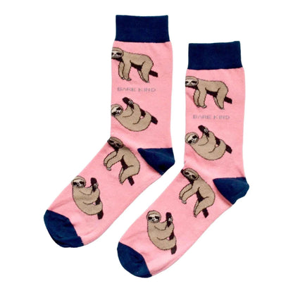 Barekind NZ bamboo socks featuring sloth designs, comfortable adult socks made from eco-friendly bamboo fabric.
