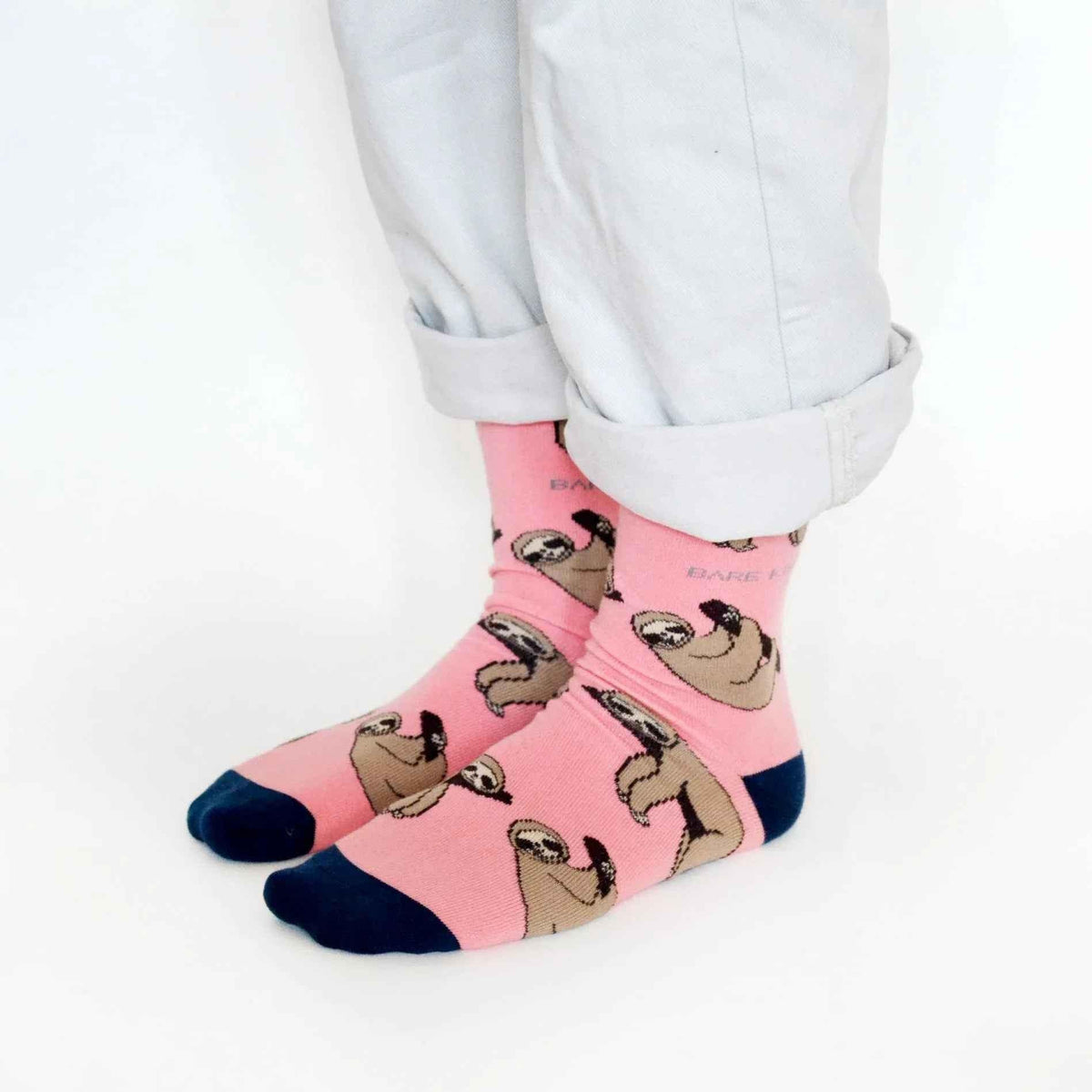 Barekind NZ bamboo socks featuring sloth designs, comfortable and eco-friendly socks for adults, size 4-7.