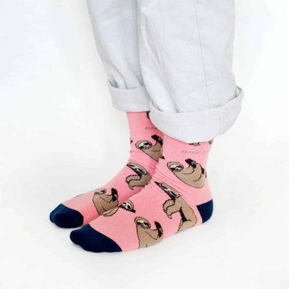 Barekind NZ bamboo socks featuring sloth designs, comfortable and eco-friendly socks for adults, size 4-7.
