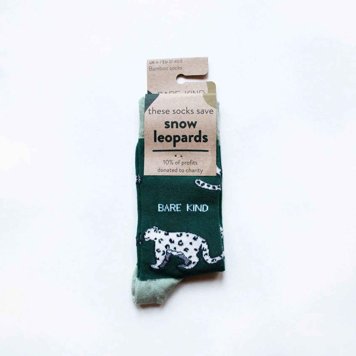 Barekind NZ Save the Snow Leopards bamboo socks for adults, featuring a nature-inspired leopard design and comfortable fabric.