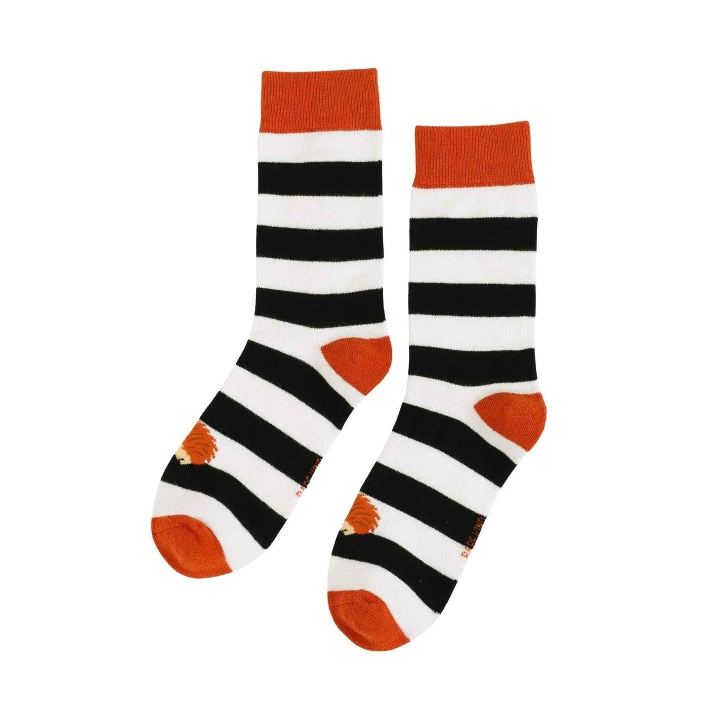 Barekind NZ bamboo socks featuring colorful striped hedgehog design, designed for adult feet size 4-7.