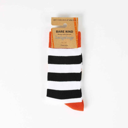 Barekind NZ bamboo socks featuring a colorful striped hedgehog design, adult size 4-7, comfortable and eco-friendly footwear.