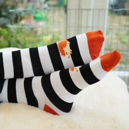 Barekind NZ bamboo socks featuring a striped hedgehog design, soft and comfortable adult socks for everyday wear.
