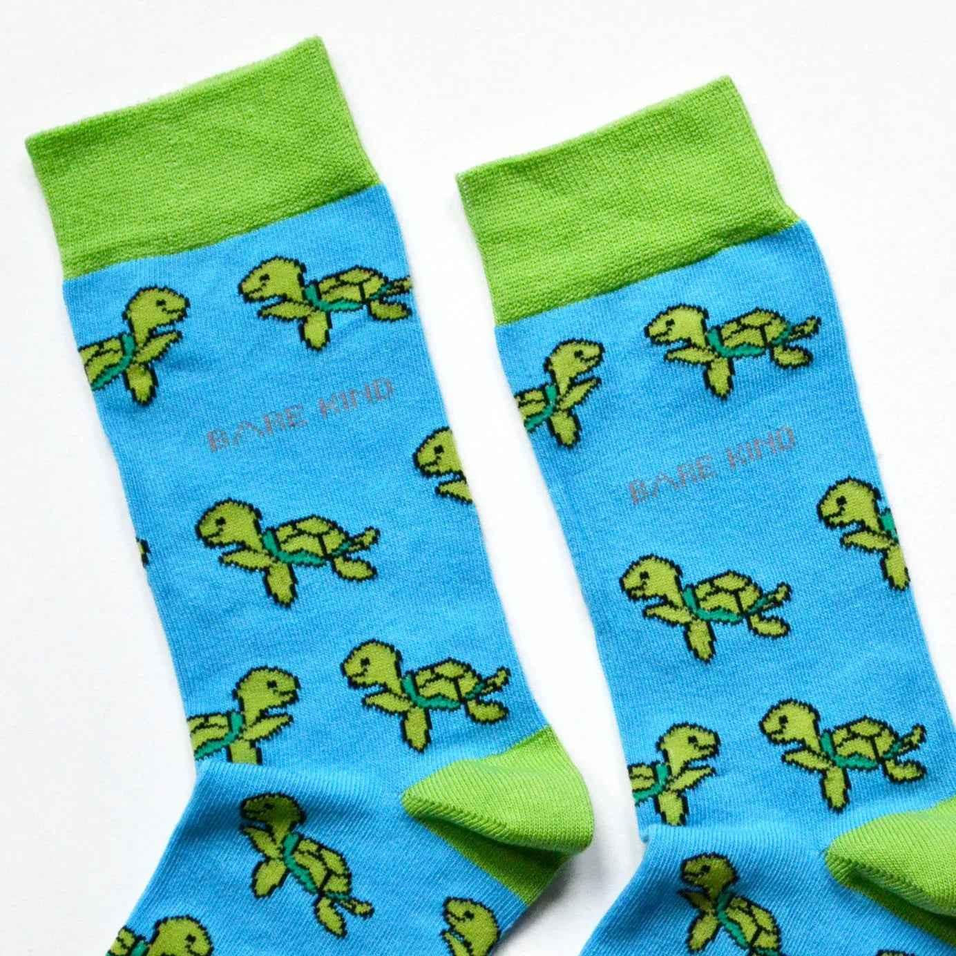 Barekind NZ Save the Turtles bamboo socks for adults, featuring eco-friendly design with turtle illustrations on comfortable sock material.