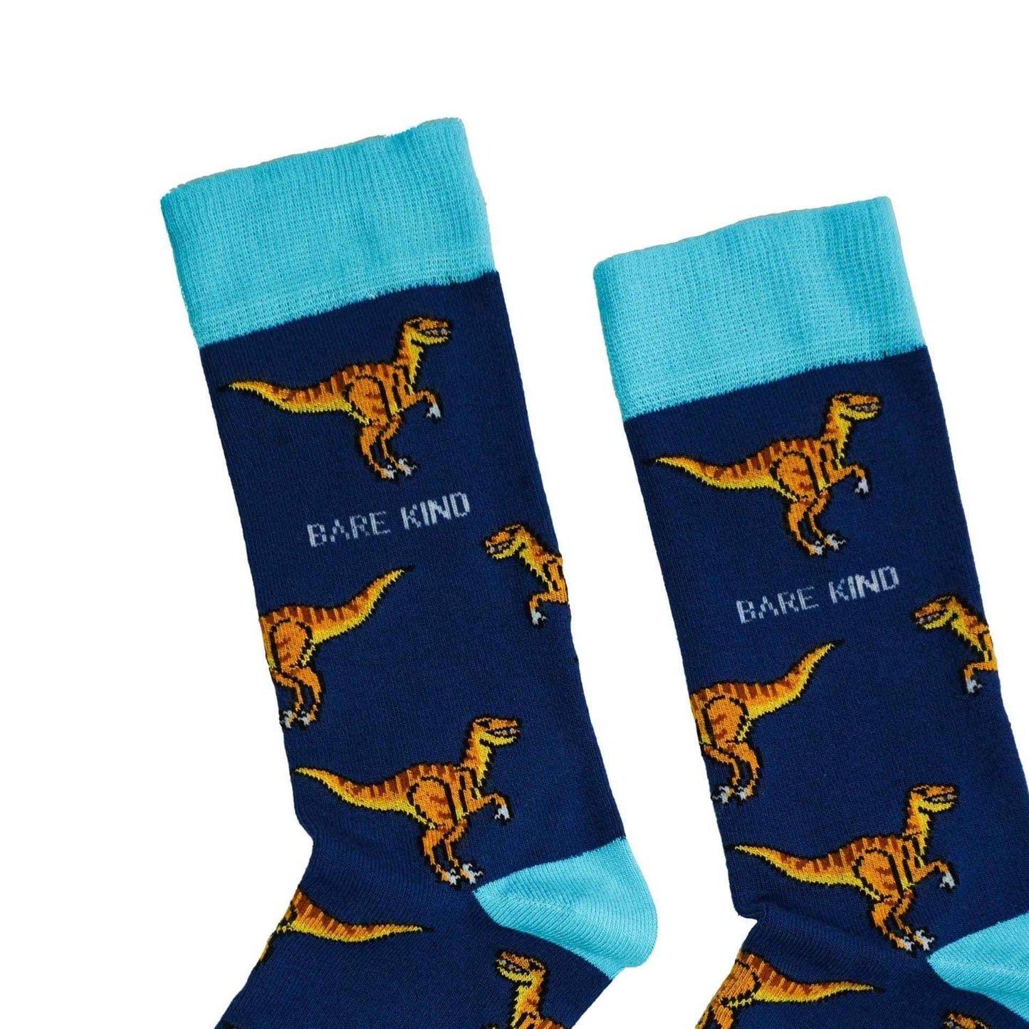 Barekind NZ Save the Velociraptors bamboo socks for adults, featuring dinosaur designs and comfortable bamboo fabric.
