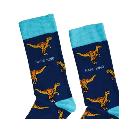 Barekind NZ Save the Velociraptors bamboo socks for adults, featuring dinosaur designs and comfortable bamboo fabric.