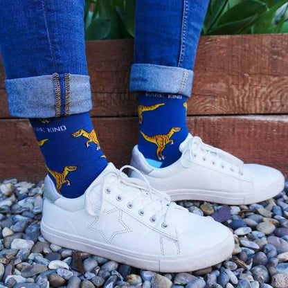 Barekind NZ bamboo socks featuring velociraptor design, comfortable adult socks with eco-friendly bamboo fabric.