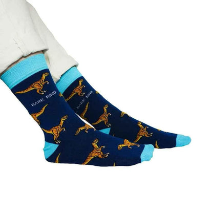 Barekind NZ bamboo socks featuring Velociraptor design, adult size 4-7, eco-friendly and comfortable for everyday wear.