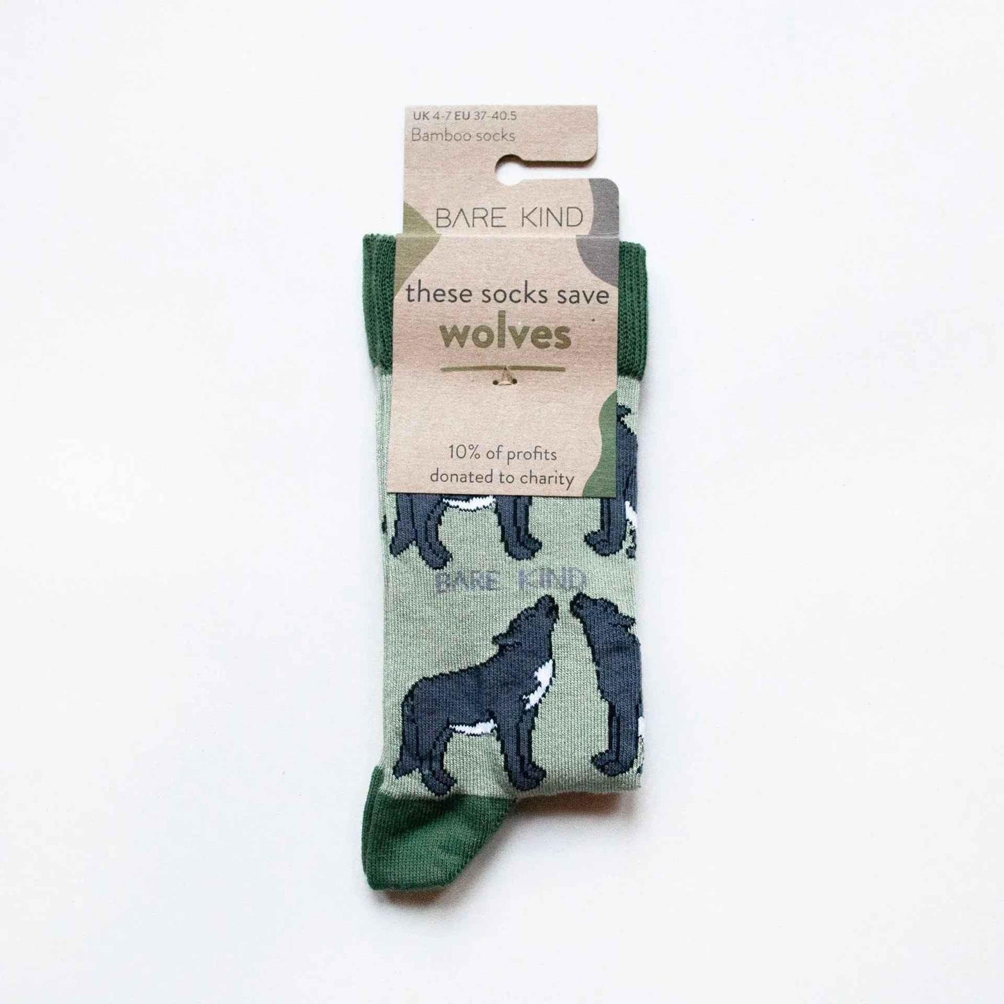 Barekind NZ Save the Wolves bamboo socks for adults, featuring a nature-inspired design and comfortable fit.