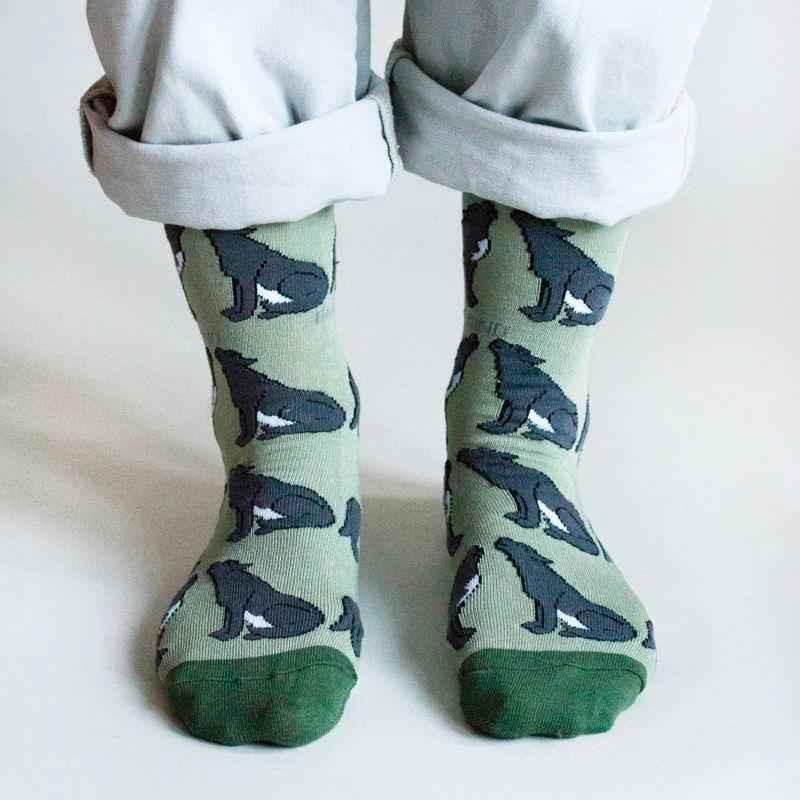 Barekind NZ Save the Wolves bamboo socks for adults, featuring a wolf design and soft bamboo fabric for eco-friendly comfort.