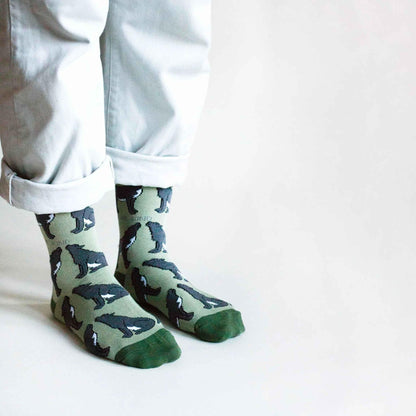 Barekind NZ bamboo socks featuring a Save the Wolves design, suitable for adults, with a comfortable, eco-friendly fit.