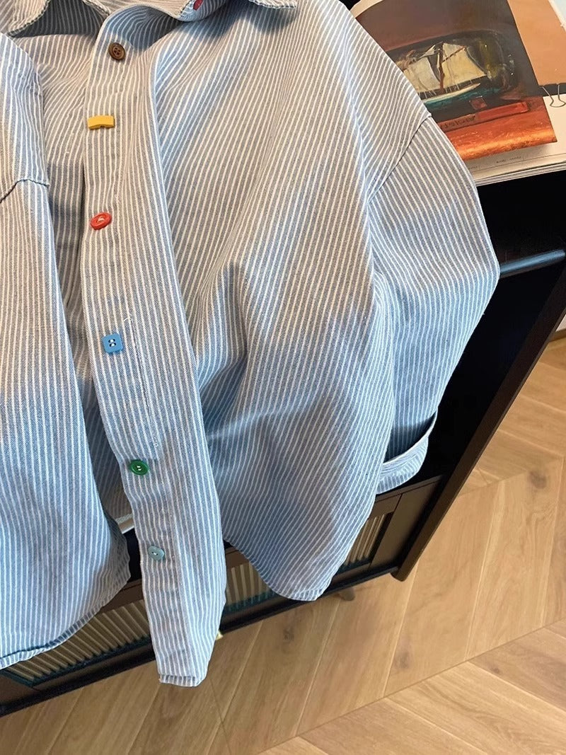 Blue Striped Long Sleeve Casual Shirt
