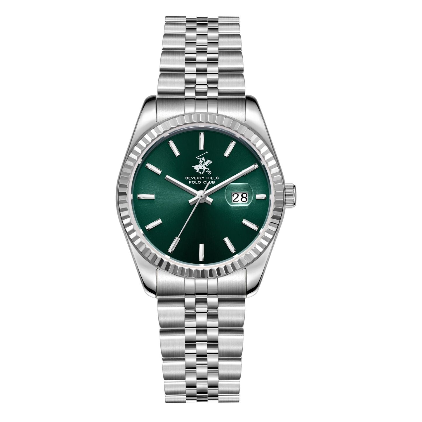 Beverly Hills Polo Club Sunray Green Dial Classic Silver Watch BP3827X.370 Kiwi Watches