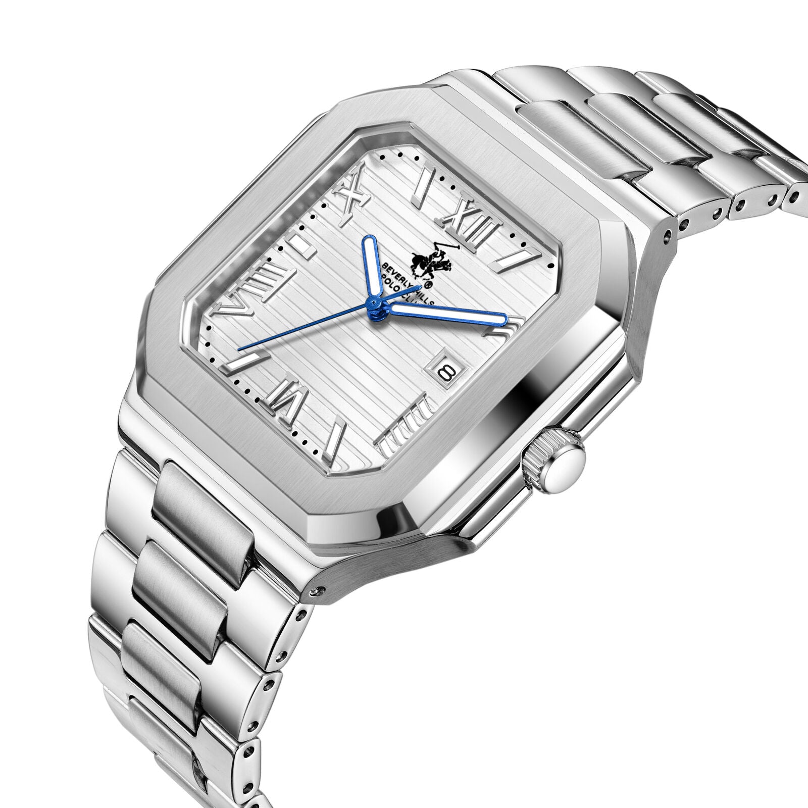 Beverly Hills Polo Club Blue Steel Silver Date Watch - BP3845X.330 Kiwi Watches