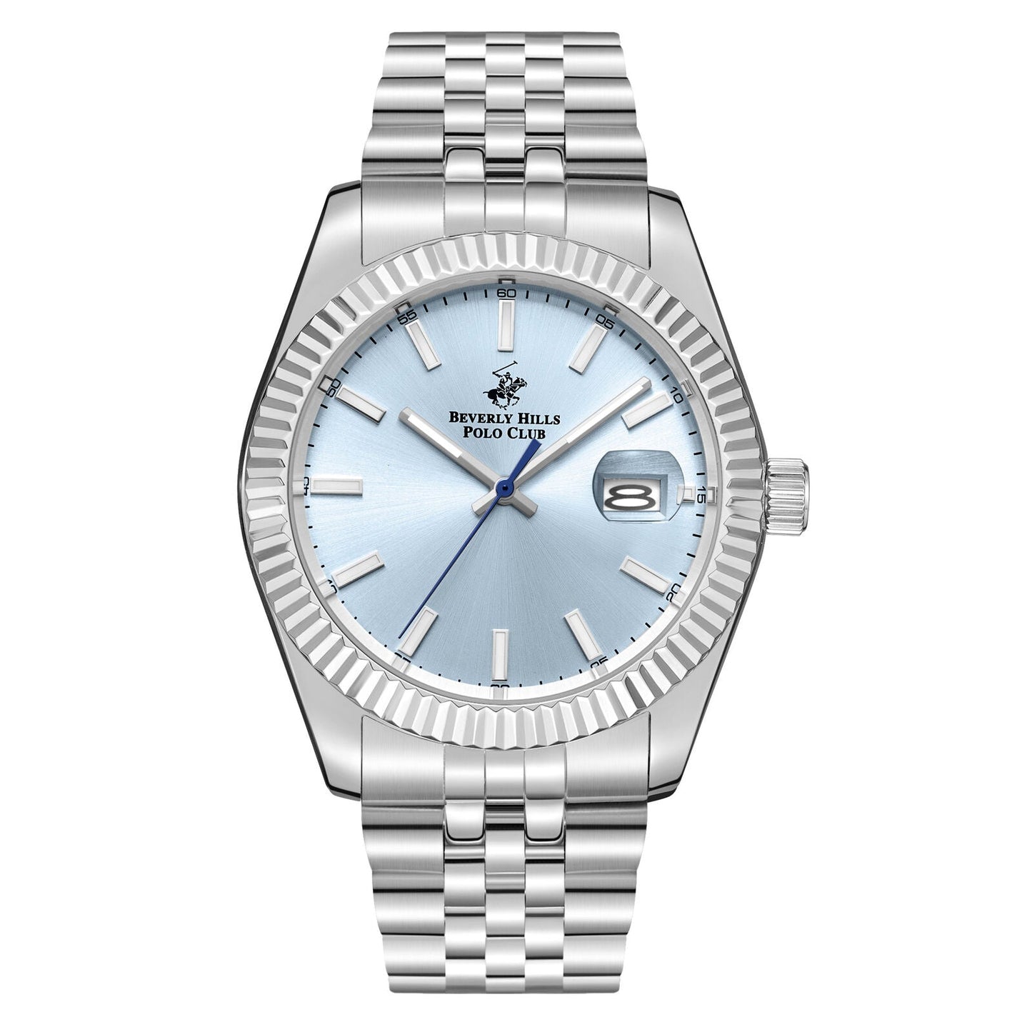 Beverly Hills Polo Club Classy Sky Blue Dial Silver Date Watch - BP3018X.302 Kiwi Watches