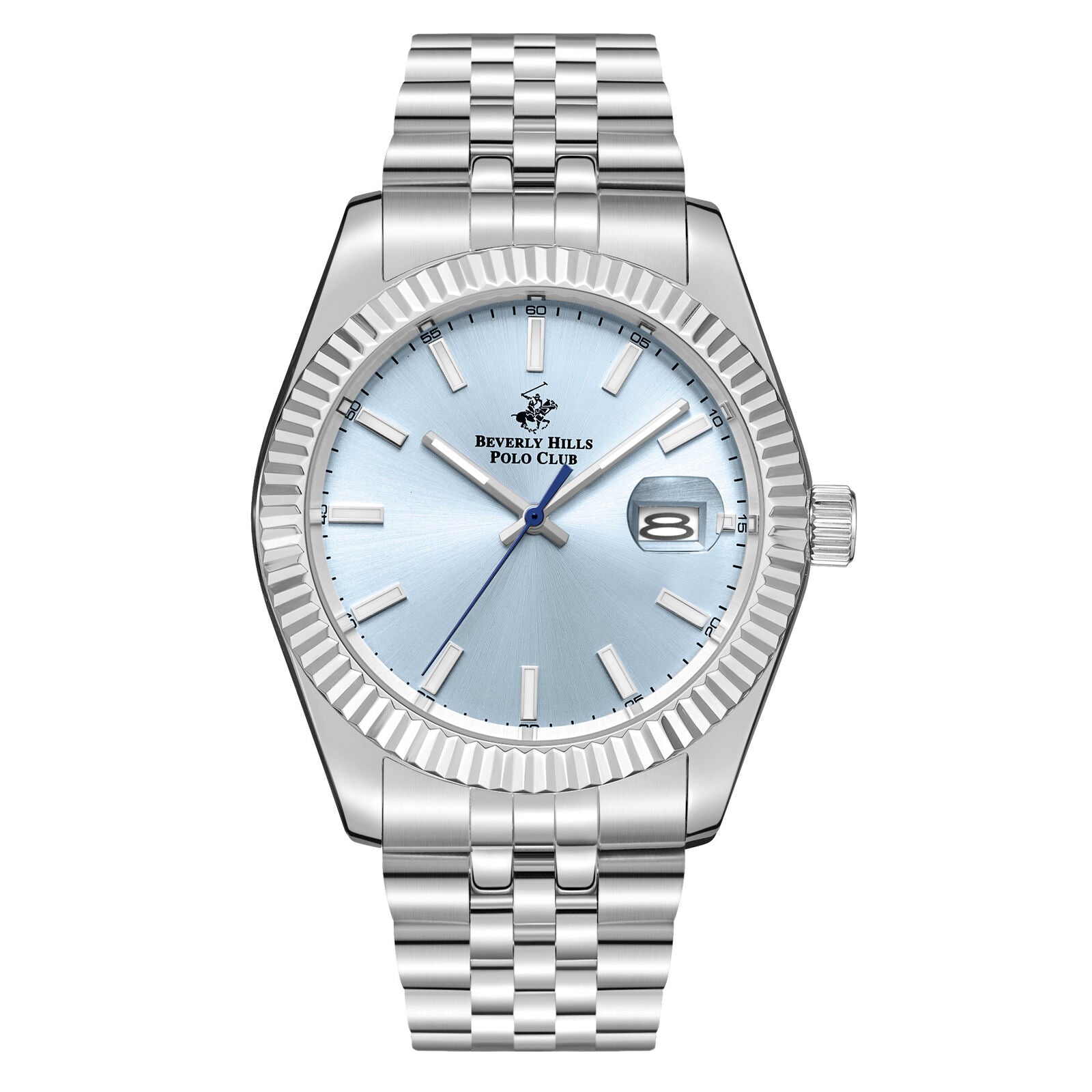 Beverly Hills Polo Club Classy Sky Blue Dial Silver Date Watch - BP3018X.302 Kiwi Watches