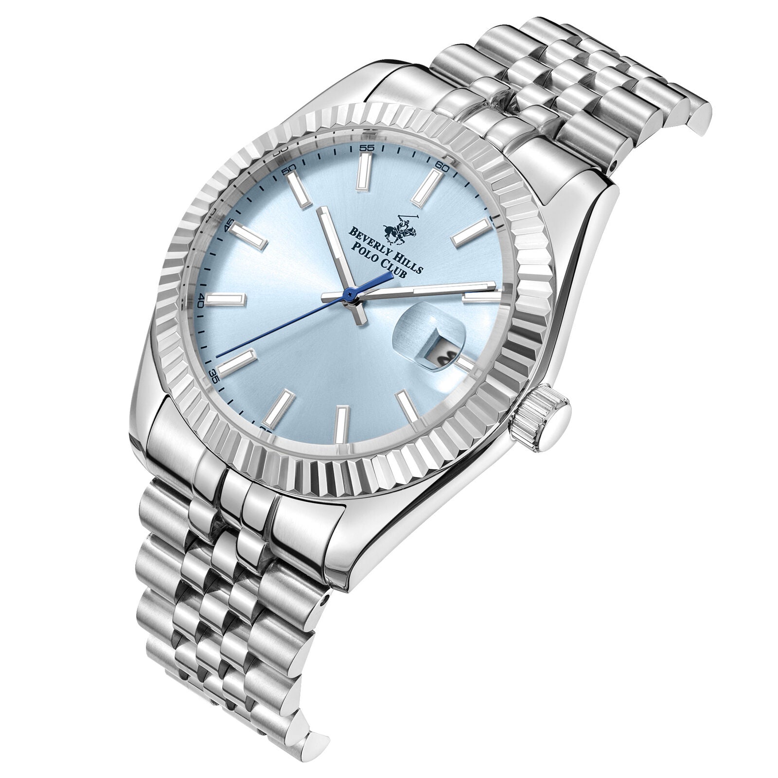 Beverly Hills Polo Club Classy Sky Blue Dial Silver Date Watch - BP3018X.302 Kiwi Watches