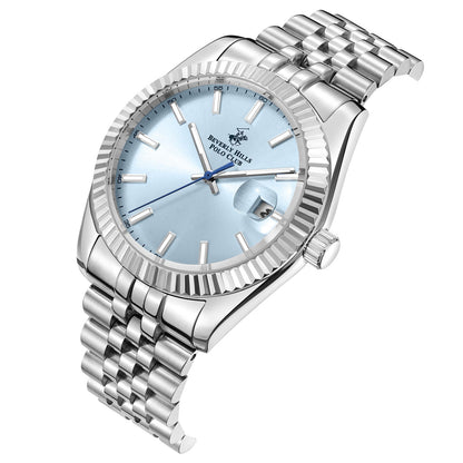 Beverly Hills Polo Club Classy Sky Blue Dial Silver Date Watch - BP3018X.302 Kiwi Watches