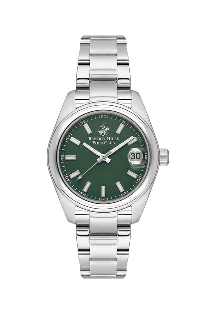 Beverly Hills Polo Club Green Dial Silver 32mm Date Watch – BP3597X.370 Kiwi Watches