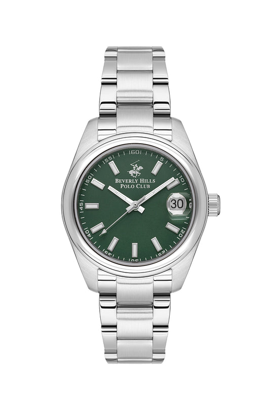 Beverly Hills Polo Club Green Dial Silver 32mm Date Watch – BP3597X.370 Kiwi Watches