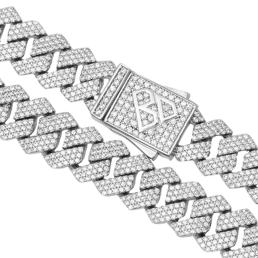 Big Daddy 10MM Cuban Diamond Prong Silver Chain The Watches Men