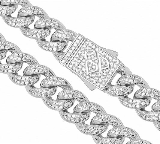 Big Daddy 10MM Iced Out Miami Cuban Link Silver Chain The Watches Men