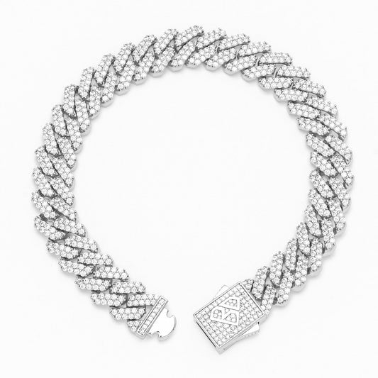 Big Daddy 12MM Full Iced Out Cuban Silver Bracelet Kiwi Watches